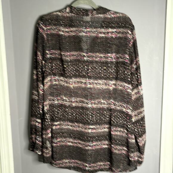 Cabi Black and Pink Semi Sheer Long Sleeve Button Front Blouse Size Large - Picture 6 of 9